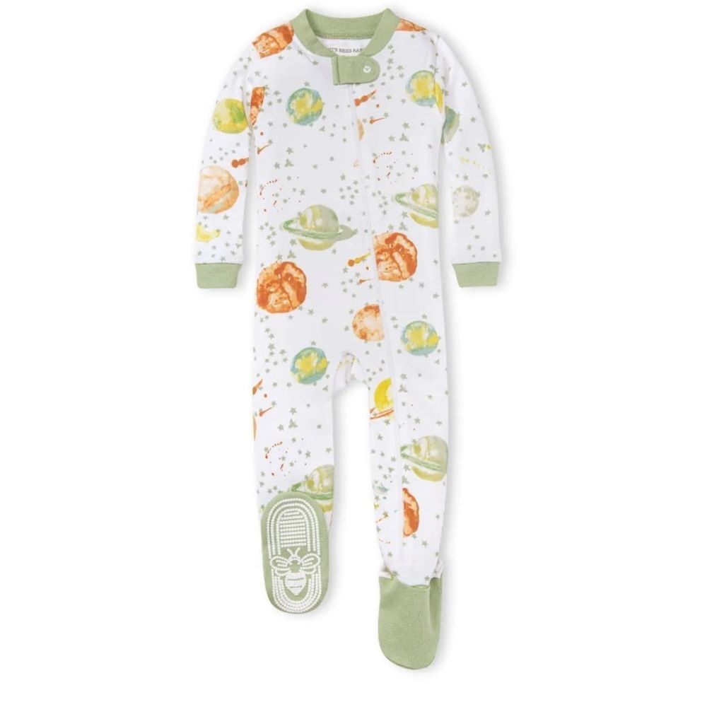 Burt's Bees Baby Boys  Organic Cotton Snug Fit Footed Pajama - Light Green 18M